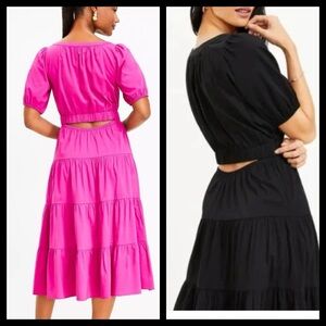 Two LOFT Backless Tiered Midi Dresses~Pink & Black~ Medium